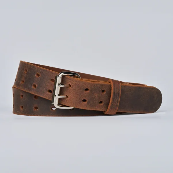 Woodstock double prong retro leather belt, vintage-style craftsmanship from Nova X Leather